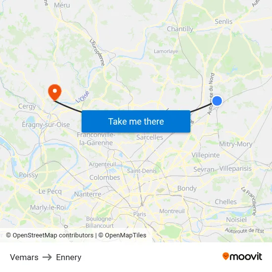 Vemars to Ennery map