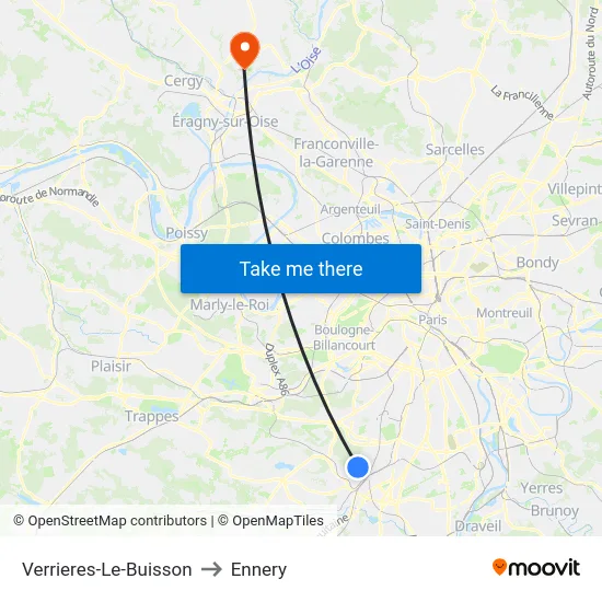 Verrieres-Le-Buisson to Ennery map