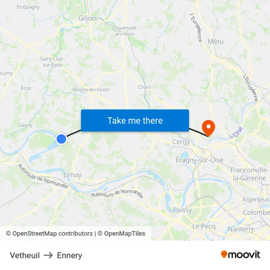 Vetheuil to Ennery map
