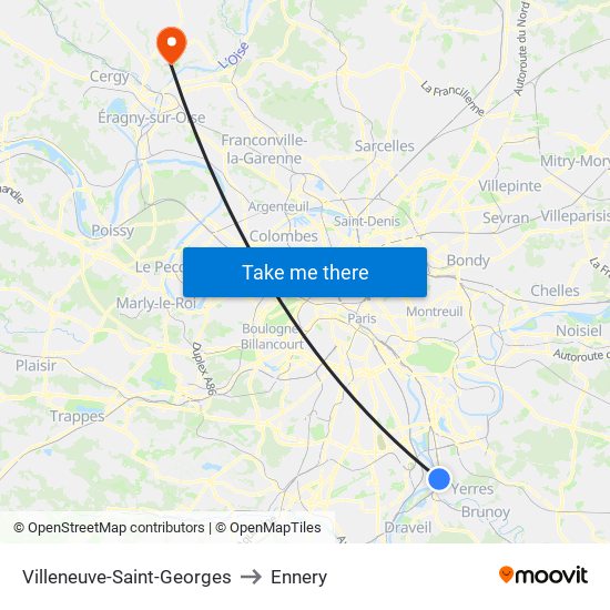 Villeneuve-Saint-Georges to Ennery map