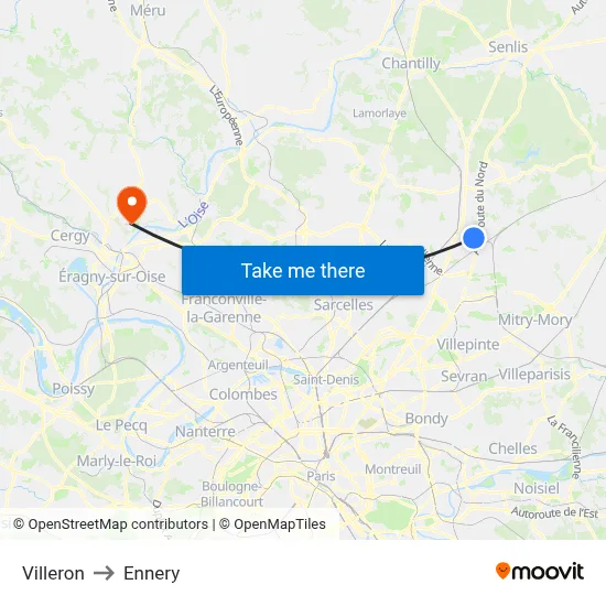 Villeron to Ennery map