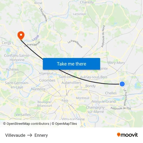 Villevaude to Ennery map