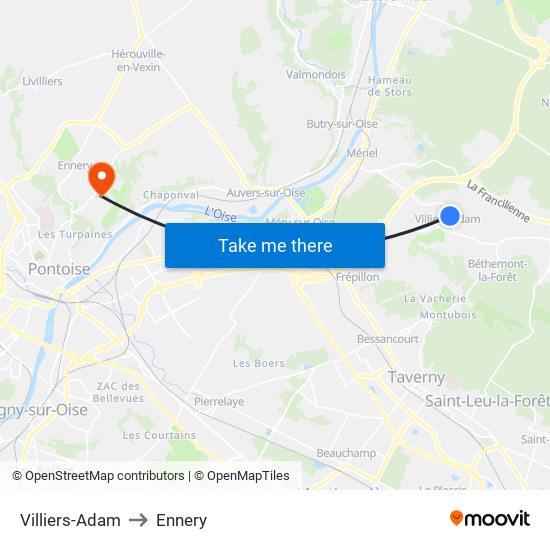 Villiers-Adam to Ennery map