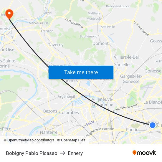 Bobigny Pablo Picasso to Ennery map