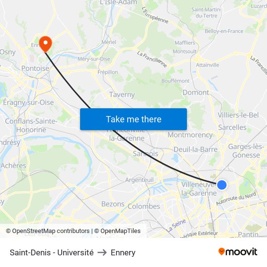Saint-Denis - Université to Ennery map