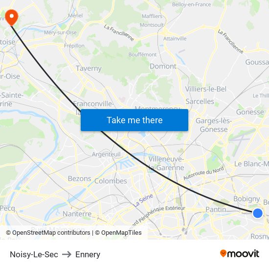 Noisy-Le-Sec to Ennery map
