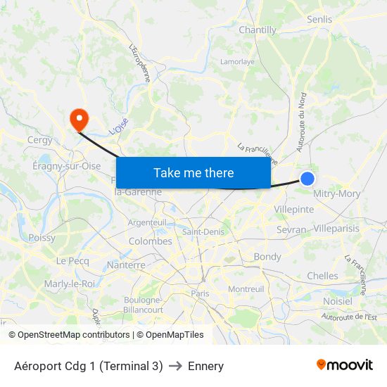 Aéroport Cdg 1 (Terminal 3) to Ennery map