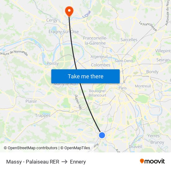 Massy - Palaiseau RER to Ennery map