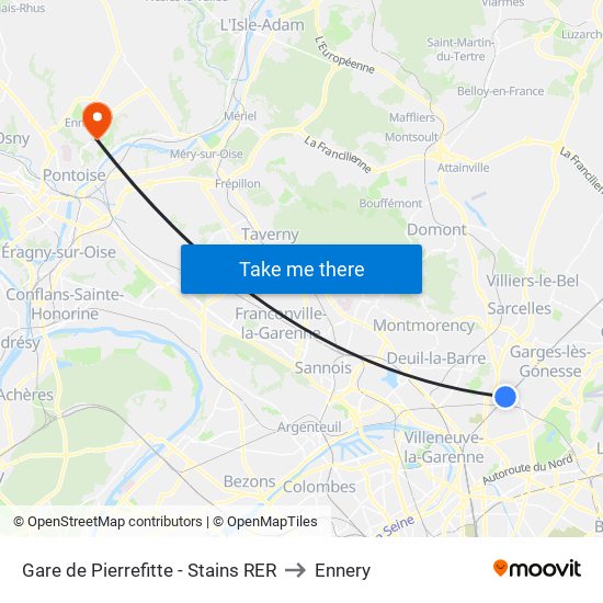 Gare de Pierrefitte - Stains RER to Ennery map