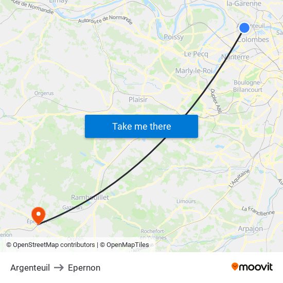 Argenteuil to Epernon map