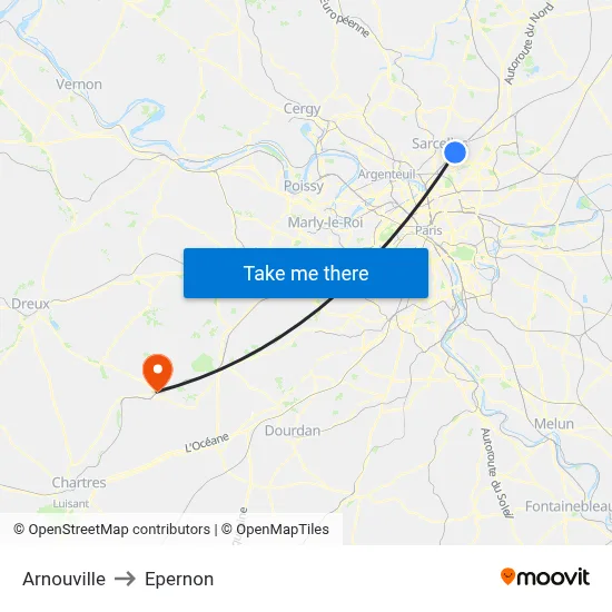 Arnouville to Epernon map