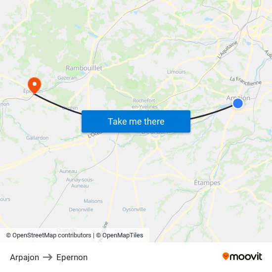 Arpajon to Epernon map