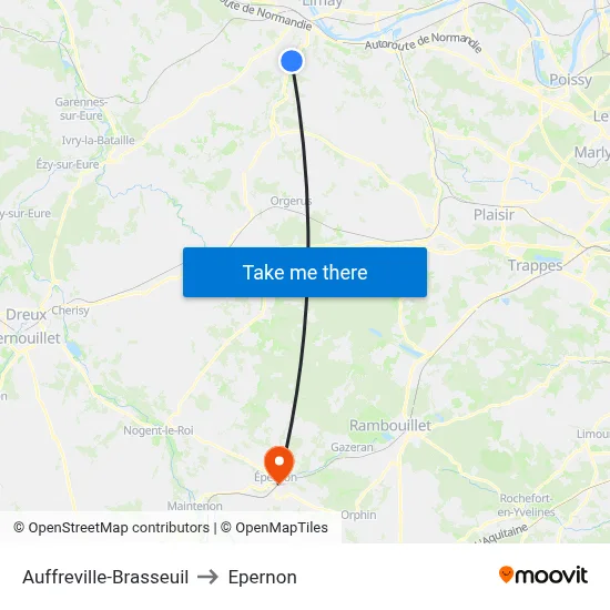 Auffreville-Brasseuil to Epernon map