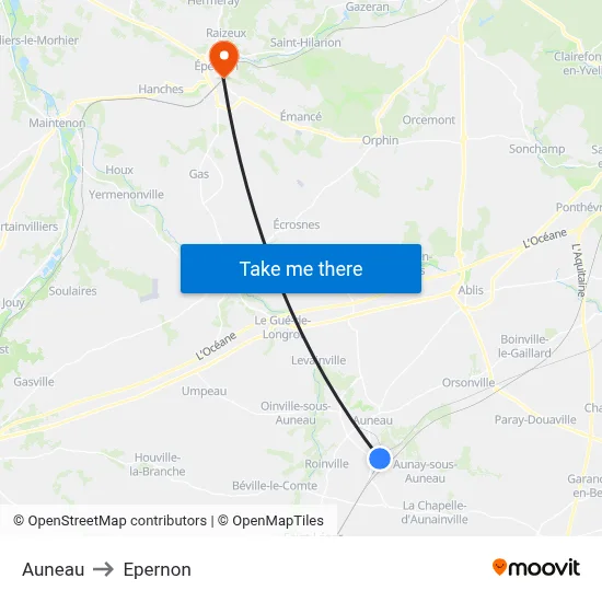 Auneau to Epernon map