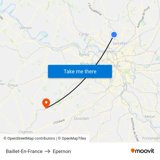Baillet-En-France to Epernon map