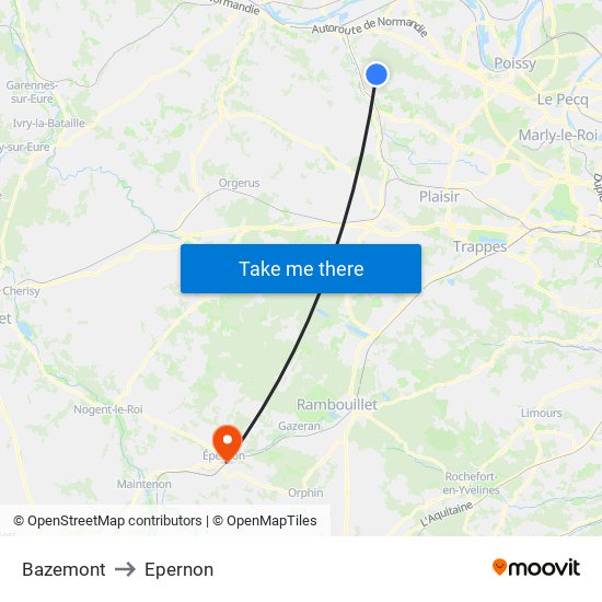 Bazemont to Epernon map