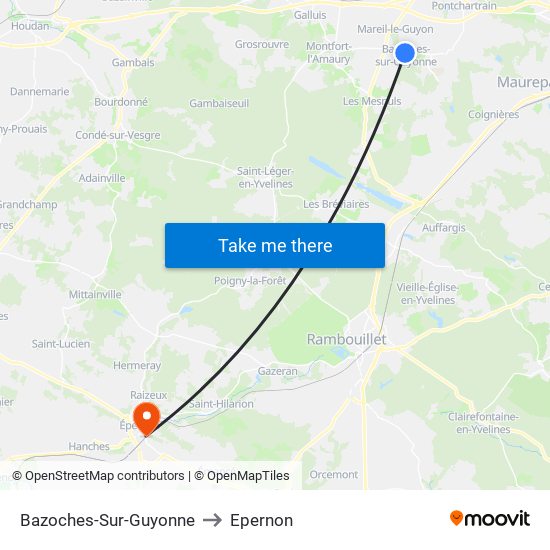 Bazoches-Sur-Guyonne to Epernon map