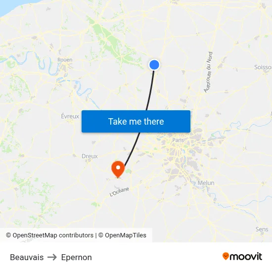 Beauvais to Epernon map