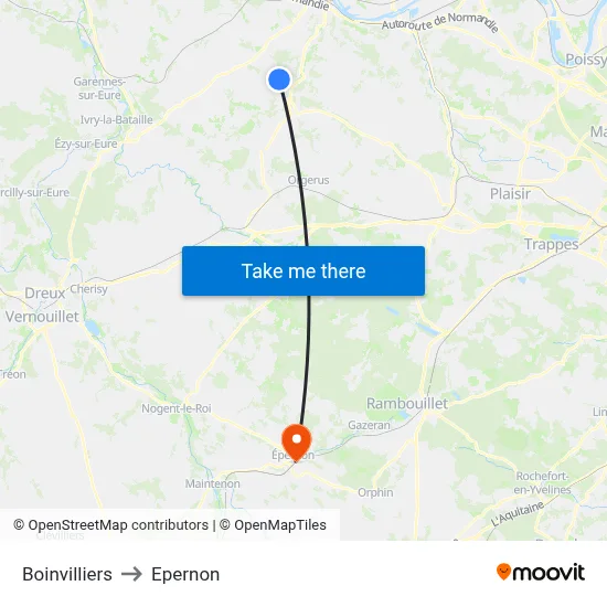 Boinvilliers to Epernon map