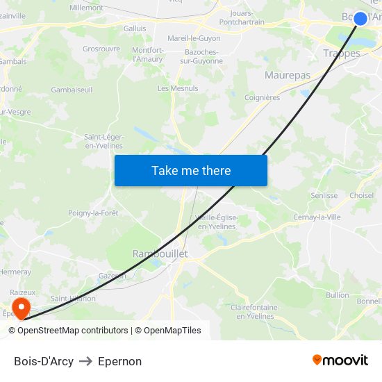 Bois-D'Arcy to Epernon map