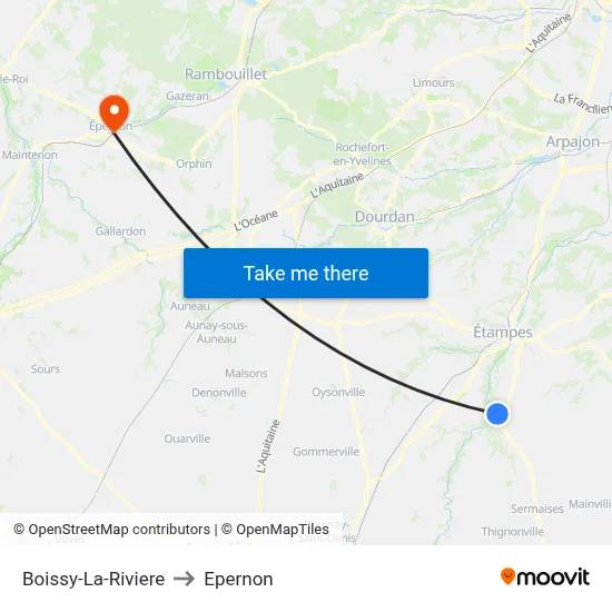 Boissy-La-Riviere to Epernon map