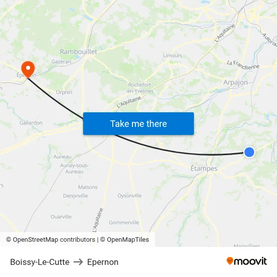 Boissy-Le-Cutte to Epernon map