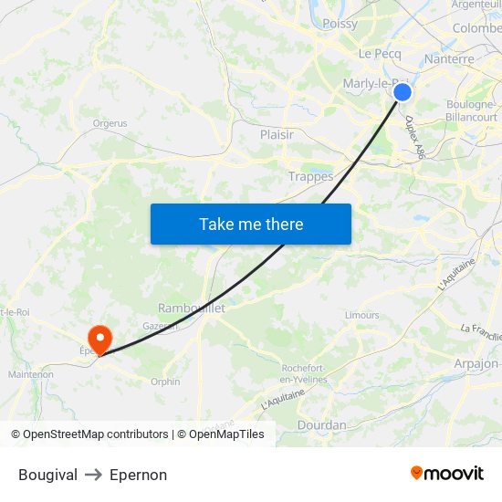Bougival to Epernon map