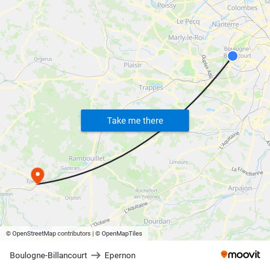 Boulogne-Billancourt to Epernon map