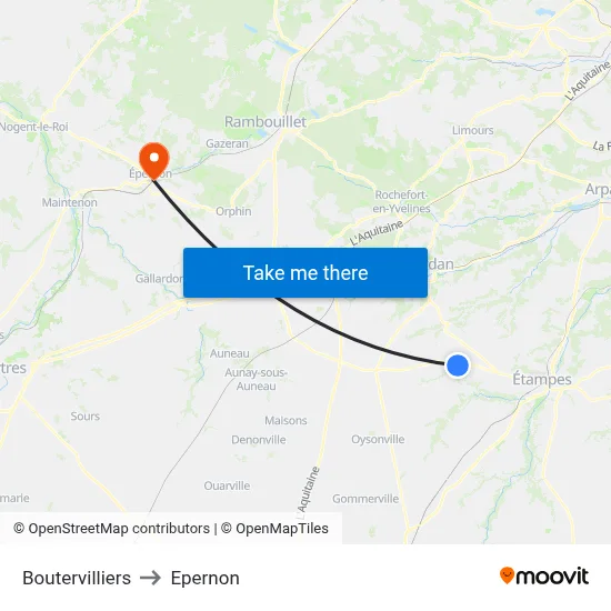 Boutervilliers to Epernon map