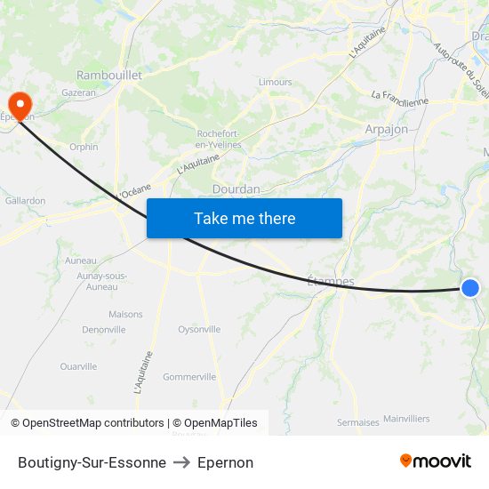 Boutigny-Sur-Essonne to Epernon map