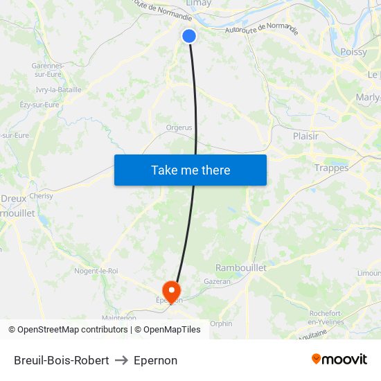 Breuil-Bois-Robert to Epernon map