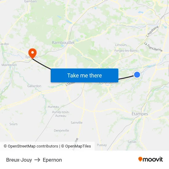 Breux-Jouy to Epernon map