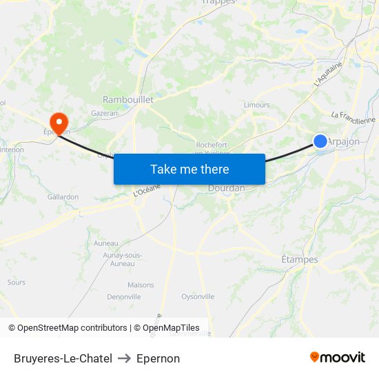 Bruyeres-Le-Chatel to Epernon map