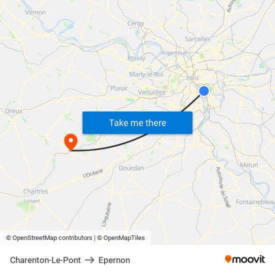 Charenton-Le-Pont to Epernon map