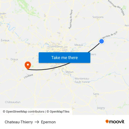 Chateau-Thierry to Epernon map