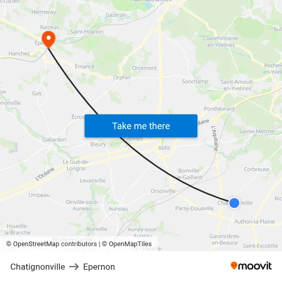 Chatignonville to Epernon map