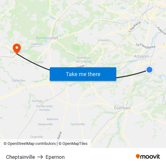 Cheptainville to Epernon map