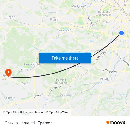 Chevilly-Larue to Epernon map