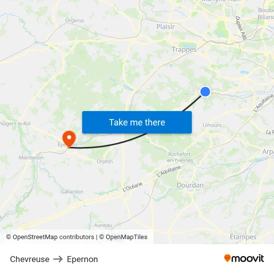 Chevreuse to Epernon map