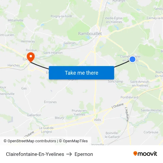 Clairefontaine-En-Yvelines to Epernon map