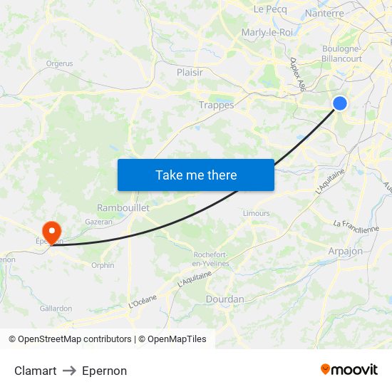 Clamart to Epernon map