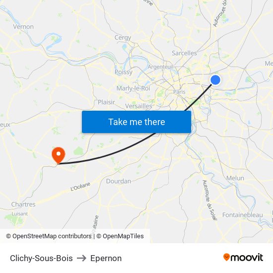 Clichy-Sous-Bois to Epernon map