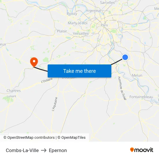 Combs-La-Ville to Epernon map
