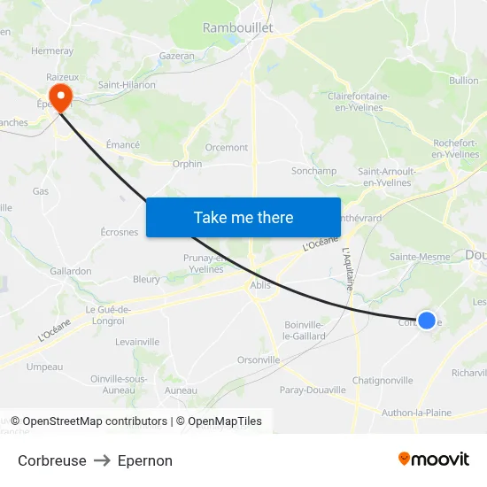 Corbreuse to Epernon map