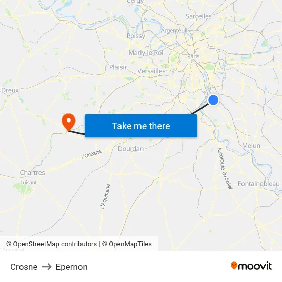 Crosne to Epernon map