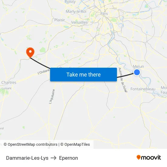 Dammarie-Les-Lys to Epernon map