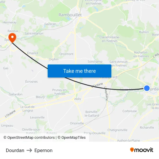 Dourdan to Epernon map