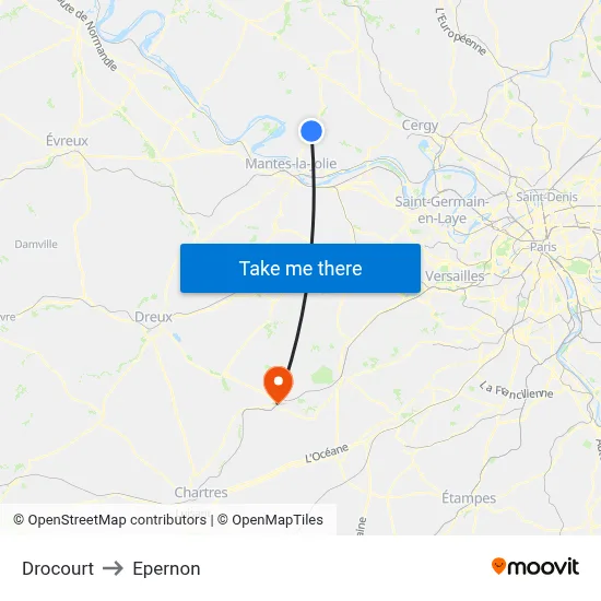 Drocourt to Epernon map
