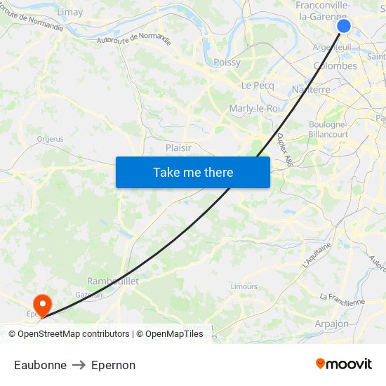 Eaubonne to Epernon map