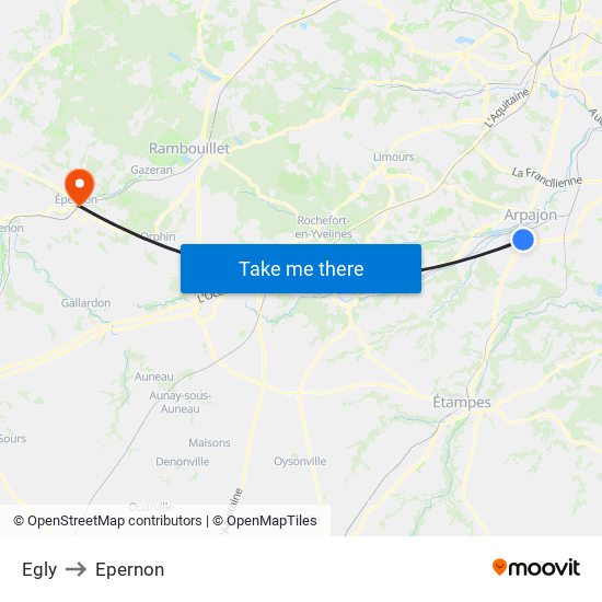 Egly to Epernon map
